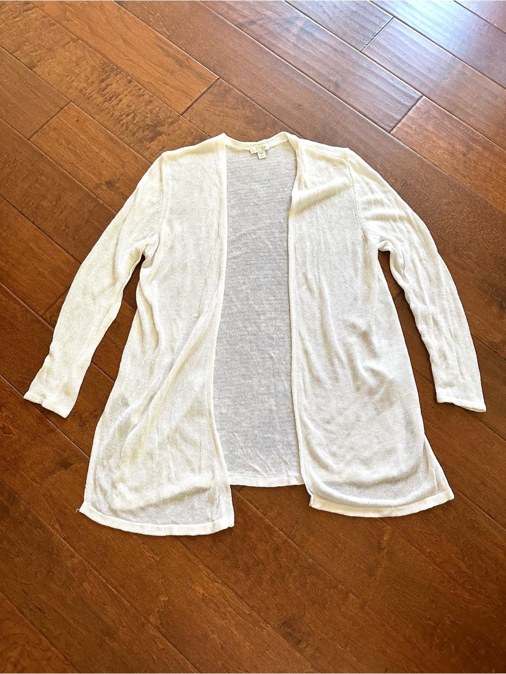 J.Jill Linen Blend Open Front Cardigan L Petite Ivory Longline - Picture 2 of 9